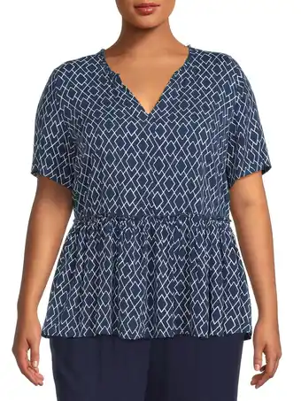 Walmart Heart N' Crush Women's Plus Size Geo Print Ruffle Neck Babydoll Top offer