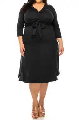 Walmart Women's Plus Size Wrap Dress 3/4 Sleeve V Neck Waist Tie offer
