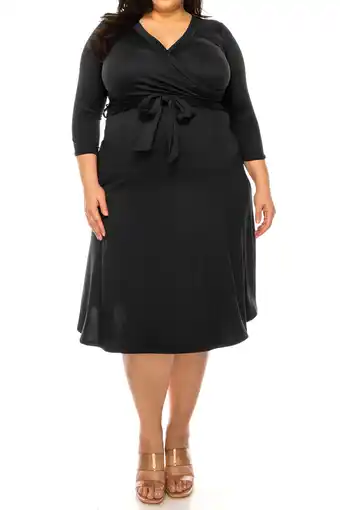 Walmart Women's Plus Size Wrap Dress 3/4 Sleeve V Neck Waist Tie offer