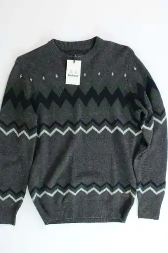 Walmart Barbour Mens Regis Fair Isle Crewneck Wool Sweater Small Grey Blue Green offer