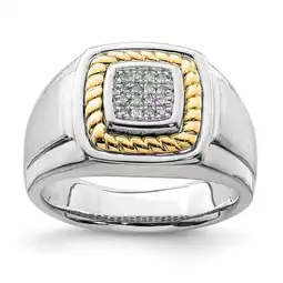 Walmart 925 Sterling Silver Polished and Yellow Gold Diamond Square Mens Ring Size 9 - Ring for Men offer