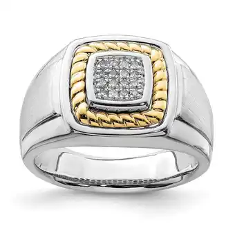 Walmart 925 Sterling Silver Polished and Yellow Gold Diamond Square Mens Ring Size 9 - Ring for Men offer