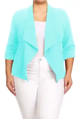 Walmart Moa Collection Women's Chic Plus Size Office Blazer – Rolled Up 3/4 Sleeves Open Front offer
