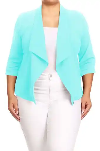 Walmart Moa Collection Women's Chic Plus Size Office Blazer – Rolled Up 3/4 Sleeves Open Front offer