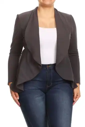 Walmart Women's Plus Size Casual Long Sleeve Solid Open Blazer Jacket offer