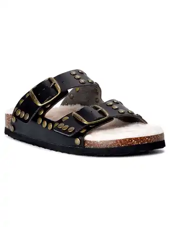Walmart Scoop Women's Studded Faux Shearling Double Strap Sandals offer