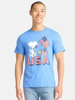 Walmart Snoopy and Woodstock USA Flag Men's and Big Men's Graphic Tee, Sizes S-3XL offer