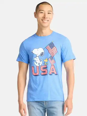 Walmart Snoopy and Woodstock USA Flag Men's and Big Men's Graphic Tee, Sizes S-3XL offer