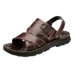 Walmart Men Sandals Athletic Slipper Soft Leather Hiking Outdoor Sandals- Casual Beach Sandals Black offer