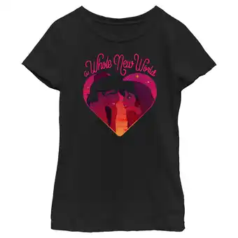 Walmart Girl's Aladdin Whole New World Heart Couple Graphic Tee Black Large offer