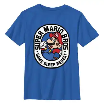 Walmart Boy's Nintendo Super Mario Bros. Game Sleep Repeat Graphic Tee Royal Blue Large offer