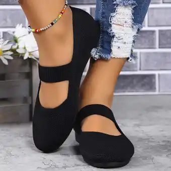 Walmart Tawop Black Shoes Women Slip On Walking Work Casual Flat Round Toe Retro Knit Size 5.5 offer