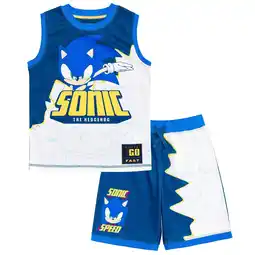 Walmart SEGA Sonic The Hedgehog Little Boys Mesh Athletic Tank Top Shorts Outfit Set White / Blue 4 offer