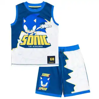 Walmart SEGA Sonic The Hedgehog Little Boys Mesh Athletic Tank Top Shorts Outfit Set White / Blue 4 offer
