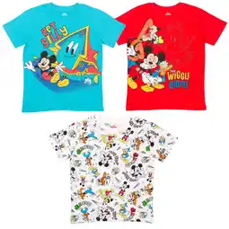 Walmart MICKEY MOUSE FUNHOUSE Mickey Mouse Toddler Boys 3 Pack Pullover Graphic T-Shirts Blue/Red/White 2T offer