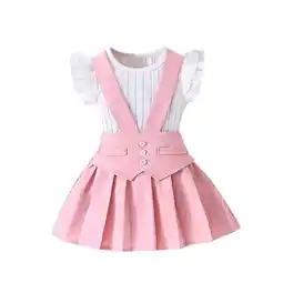 Walmart AherBiu 2 Piece Summer Sets for Girls Formal Outfits Tank Top with Suspended Pleated Short Skirt Set offer