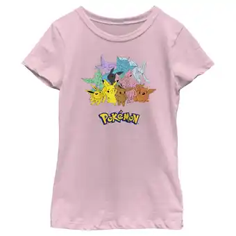 Walmart Girl's Pokemon Pikachu and Eeveelutions Logo Graphic Tee Light Pink Medium offer