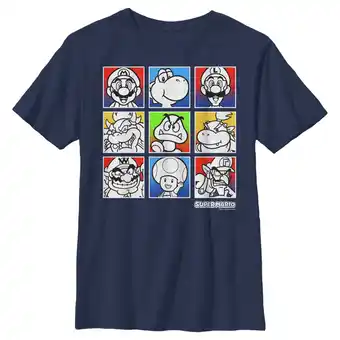 Walmart Boy's Nintendo Super Mario Bros. Black and White Character Squares Graphic Tee Navy Blue X Small offer