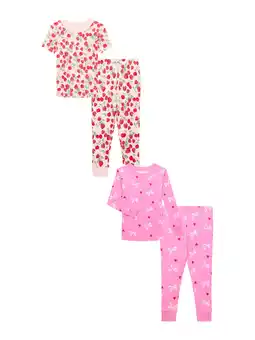 Walmart Wonder Nation Toddler Short and Long Sleeve Cotton Tight Fit Pajama Set, 4-Piece, Sizes 12M-5T offer
