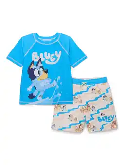 Walmart Bluey Boys Short Sleeve Rash Guard and Swim Trunks Set, 2-Piece, Sizes 4-7 offer