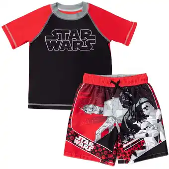 Walmart Star Wars Darth Vader Stormtrooper Toddler Boys Swim Rash Guard Swim Trunks Black / Red 4T offer