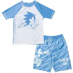 Walmart SEGA Sonic The Hedgehog Little Boys Rash Guard and Swim Trunks Outfit Set Little Kid to Big Kid offer