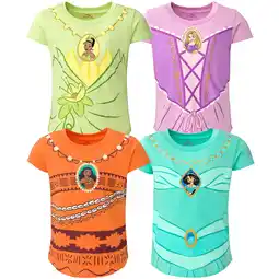 Walmart Disney Princess Moana Rapunzel Jasmine Toddler Girls 4 Pack T-Shirts Toddler to Big Kid offer