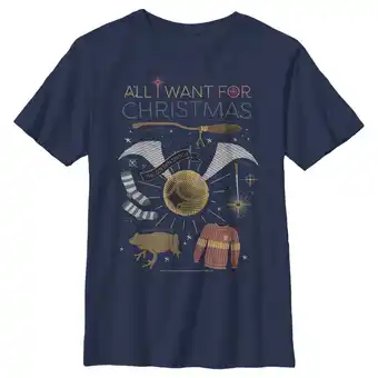 Walmart Boy's Harry Potter All I Want for Wizard Christmas Graphic Tee Navy Blue X Small offer