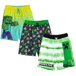 Walmart Minecraft Creeper Zombie Steve 3 Pack UPF 50+ Swim Trunks Little Kid to Big offer