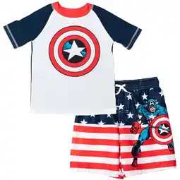 Walmart Marvel Avengers Toddler Boys Rash Guard and Swim Trunks Outfit Set Gray / Red 2T offer