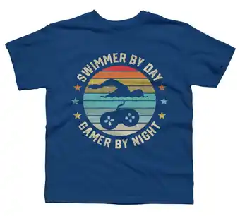 Walmart Swimmer Gamer Boys Royal Blue Graphic Tee - Design By Humans L offer