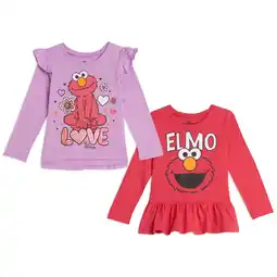 Walmart Sesame Street Elmo Toddler Girls 2 Pack Peplum Long Sleeve T-Shirts Infant to Little Kid offer