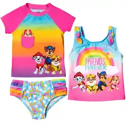 Walmart Paw Patrol UPF 50+ Rash Guard Tankini & Bikini Bottom, 3-Piece Set, Size 2T offer