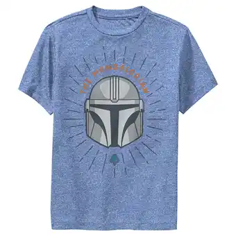 Walmart Boy's Star Wars: The Mandalorian Helmet Cartoon Performance Graphic Tee Royal Blue Heather Large offer