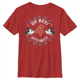 Walmart Boy's Mickey & Friends 4th Birthday Oh Boy Let's Party Mickey Graphic Tee Red X Large offer