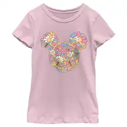 Walmart Girl's Mickey & Friends Flowers and Butterflies Ears Graphic Tee Light Pink Medium offer