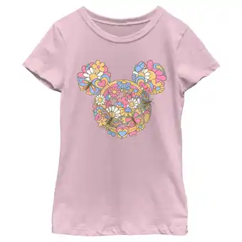Walmart Girl's Mickey & Friends Flowers and Butterflies Ears Graphic Tee Light Pink Medium offer