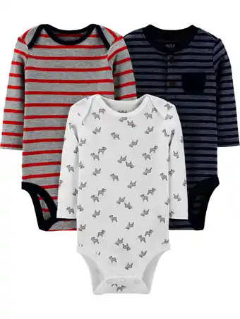 Walmart Carter's Child of Mine Baby Boy Long Sleeve Bodysuits, 3-Pack, Sizes Preemie-24 Months offer