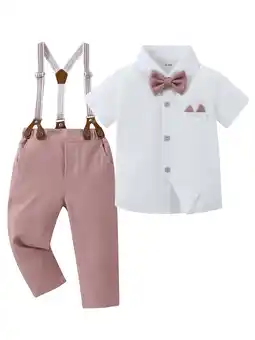 Walmart CARETOO Boy Clothes Set Toddler Formal Dress Shirt Bowtie Suspender Pants Wedding Cotton Fabric offer