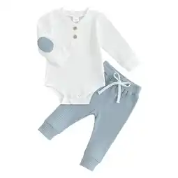 Walmart Baby Boys Pants Set, Long Sleeve Crew Neck Contrast Color Romper with Pants Fall Outfit offer
