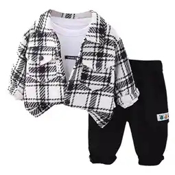 Walmart QHFBli 3Pcs Toddler Baby Boy Outfits Plaid Flannel Shirt+T Shirts+Pants 1-6 Years offer