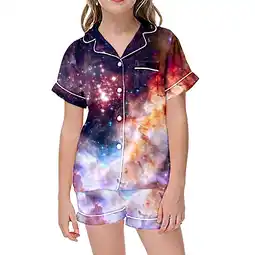 Walmart Girls Pajamas Set Short Sleeve Galaxy Starry Loungewear & short 2PC Outfit(Toddler) offer