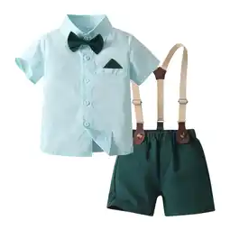 Walmart QHFBli Toddler Boys Short Sleeve Prints T Shirt Tops Suspenders Shorts Child Kids Gentleman Outfits offer