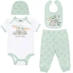 Walmart Star Wars The Child Infant Baby Boys Bodysuit Pants Bib and Hat 4 Piece Outfit Set Newborn to Infant offer