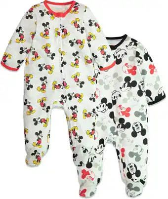 Walmart Disney Mickey Mouse 2 Pack Zip Up Sleep N' Play Coveralls Newborn to Infant offer