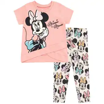 Walmart Disney Minnie Mouse Toddler Girls Crossover T-Shirt and Leggings Outfit Set Pink / White 3T offer