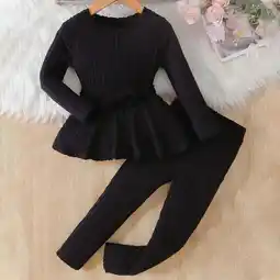 Walmart Toddler Kids Kids Girls Fashion Cute Solid Color Long Sleeved Top Belt Pants Set Black 7 Years offer