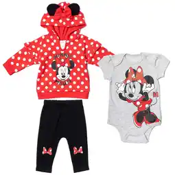 Walmart Disney Minnie Mouse Infant Baby Pullover Fleece Hoodie Bodysuit and Pants 3 Count offer