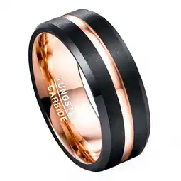 Walmart 8mm Black Tungsten Rings for Men Rose Gold Groove Wedding Bands with Beveled Edges offer