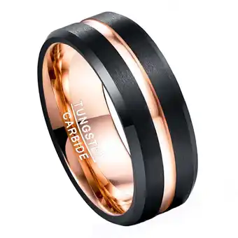 Walmart 8mm Black Tungsten Rings for Men Rose Gold Groove Wedding Bands with Beveled Edges offer